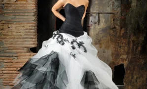 wedding dress in white and black