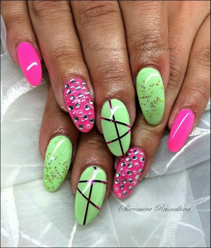 pink and green nail designs